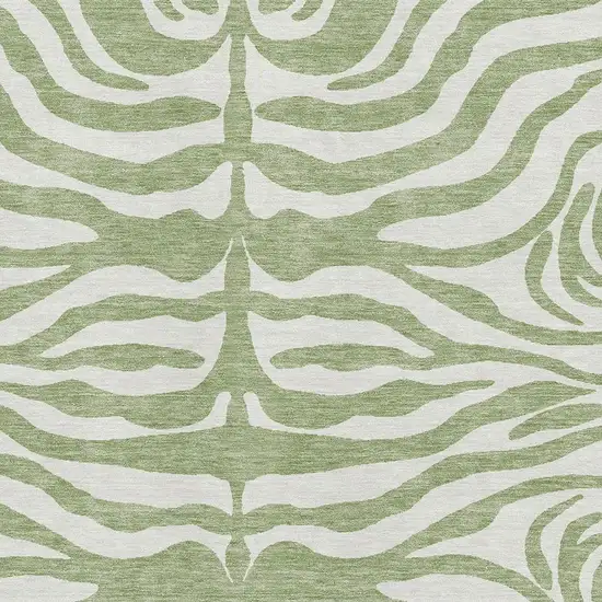 Artichoke Green And Ivory Animal Print Washable Area Rug With UV Protection Photo 2