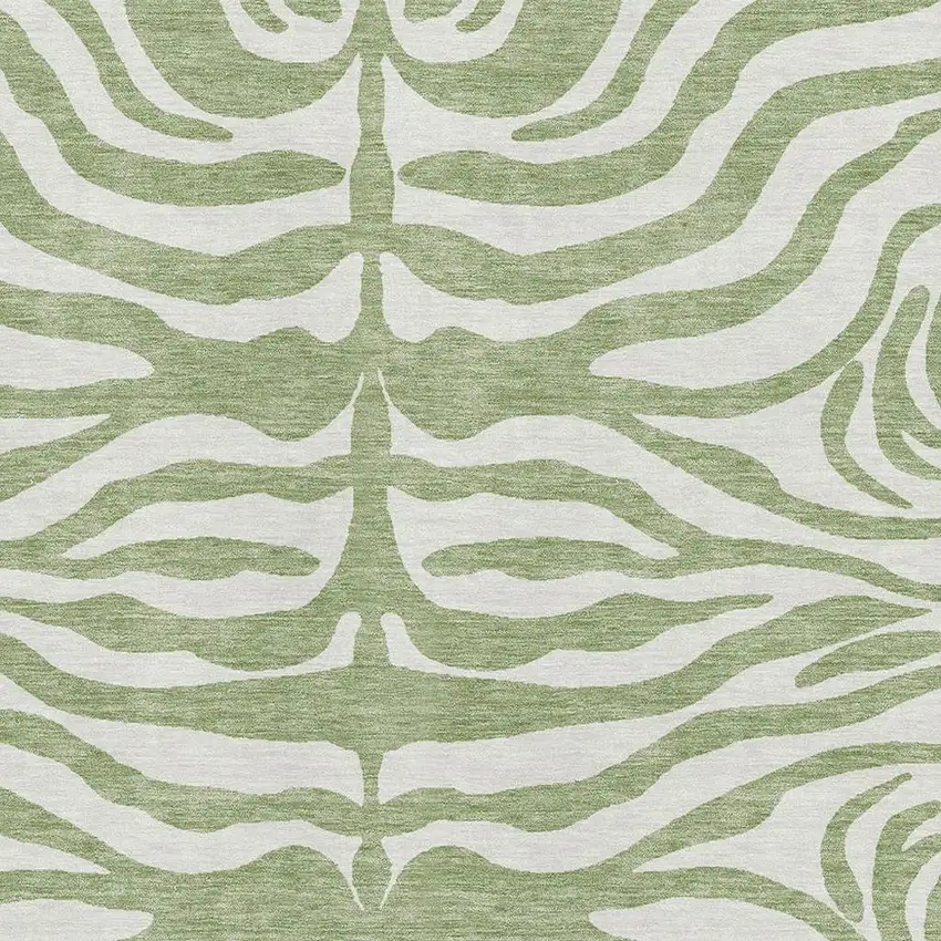 Artichoke Green And Ivory Animal Print Washable Area Rug With UV Protection Photo 2