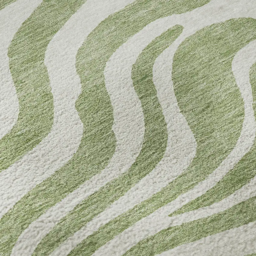 Artichoke Green And Ivory Animal Print Washable Area Rug With UV Protection Photo 9