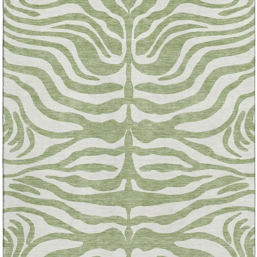 Artichoke Green And Ivory Animal Print Washable Area Rug With UV Protection Photo 3