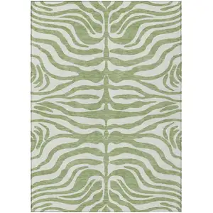 Photo of Artichoke Green And Ivory Animal Print Washable Indoor Outdoor Area Rug