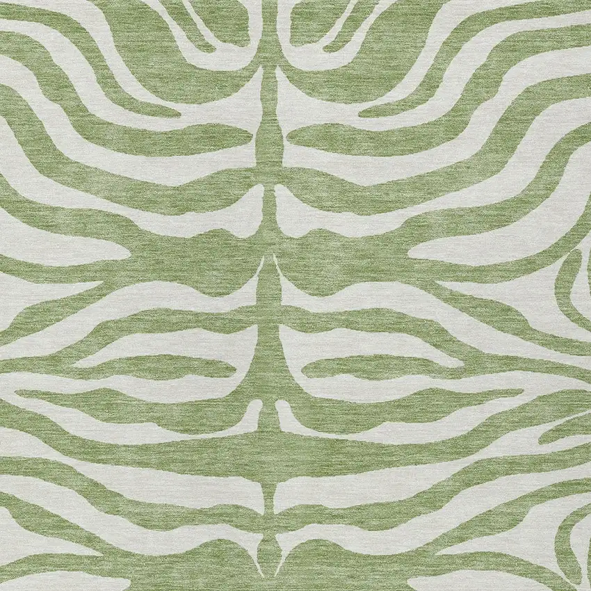 Artichoke Green And Ivory Animal Print Washable Indoor Outdoor Area Rug Photo 5