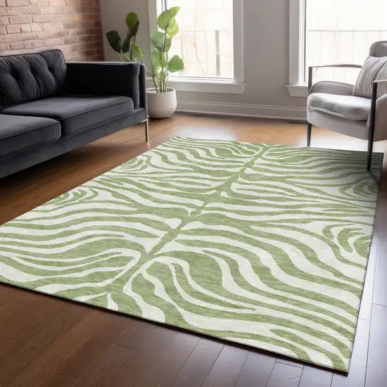 Artichoke Green And Ivory Animal Print Washable Indoor Outdoor Area Rug Photo 8