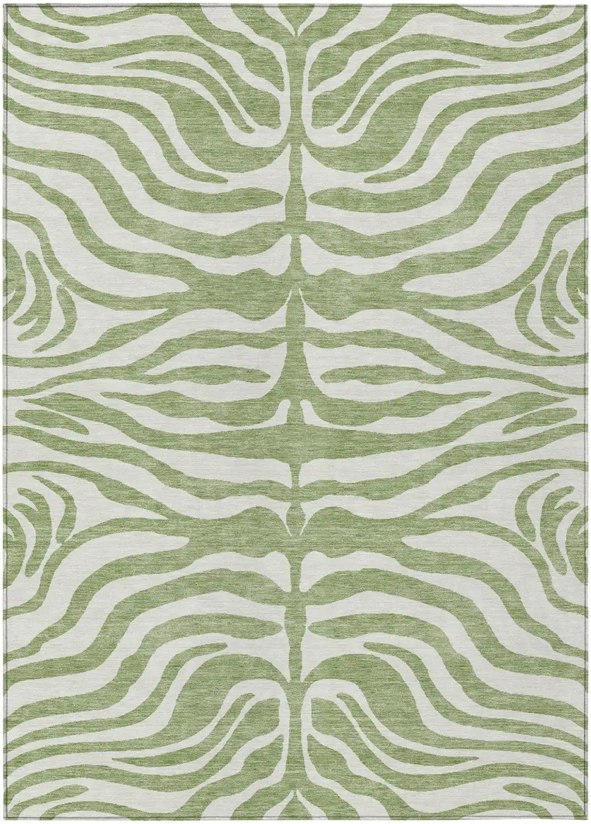 Artichoke Green And Ivory Animal Print Washable Indoor Outdoor Area Rug Photo 2
