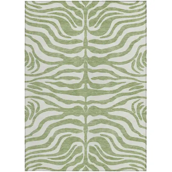 Artichoke Green And Ivory Animal Print Washable Indoor Outdoor Area Rug Photo 6