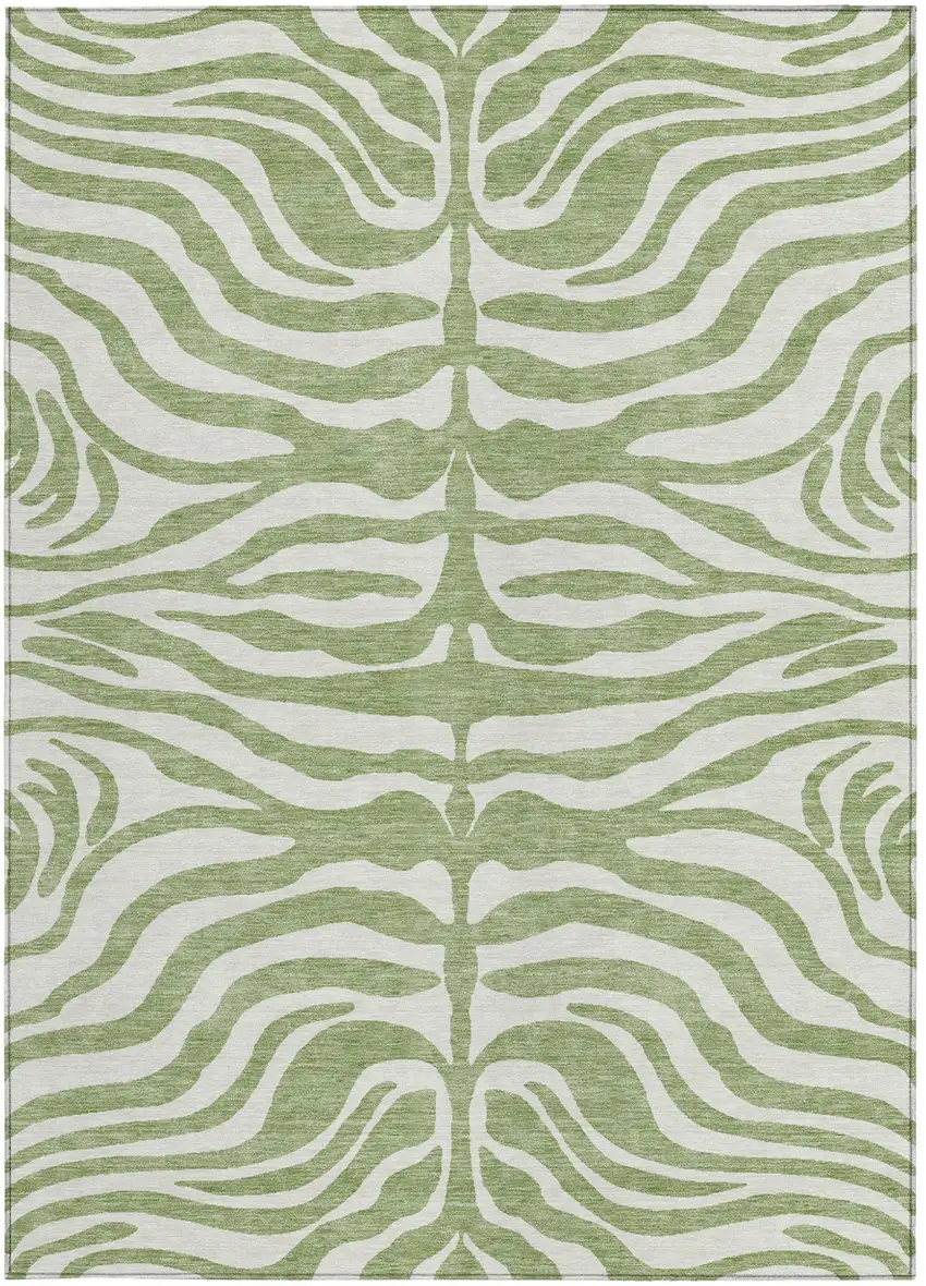 Artichoke Green And Ivory Animal Print Washable Indoor Outdoor Area Rug Photo 6