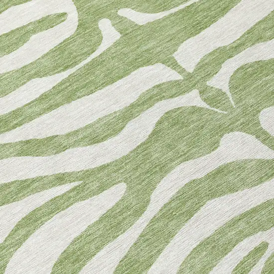 Artichoke Green And Ivory Animal Print Washable Indoor Outdoor Area Rug Photo 8