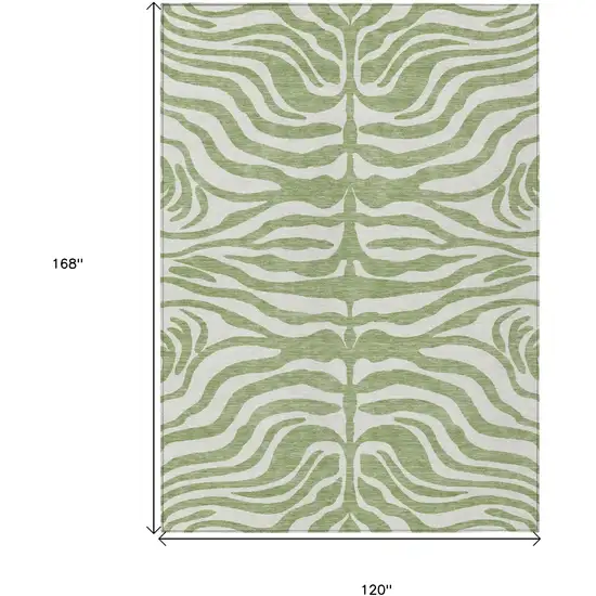 Artichoke Green And Ivory Animal Print Washable Indoor Outdoor Area Rug Photo 7