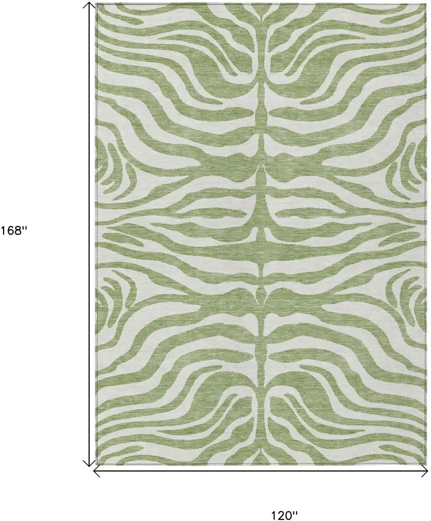 Artichoke Green And Ivory Animal Print Washable Indoor Outdoor Area Rug Photo 7