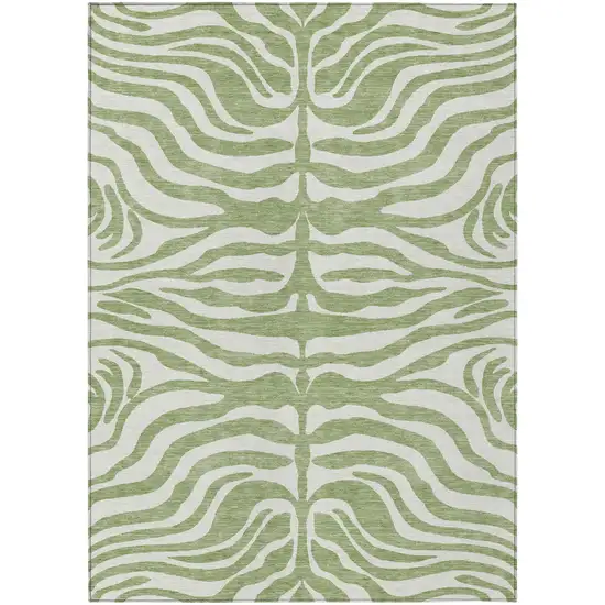 Artichoke Green And Ivory Animal Print Washable Indoor Outdoor Area Rug Photo 2