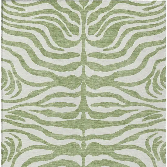 Artichoke Green And Ivory Animal Print Washable Indoor Outdoor Area Rug Photo 5