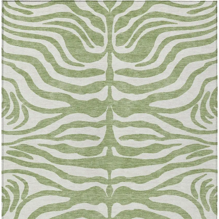 Artichoke Green And Ivory Animal Print Washable Indoor Outdoor Area Rug Photo 5