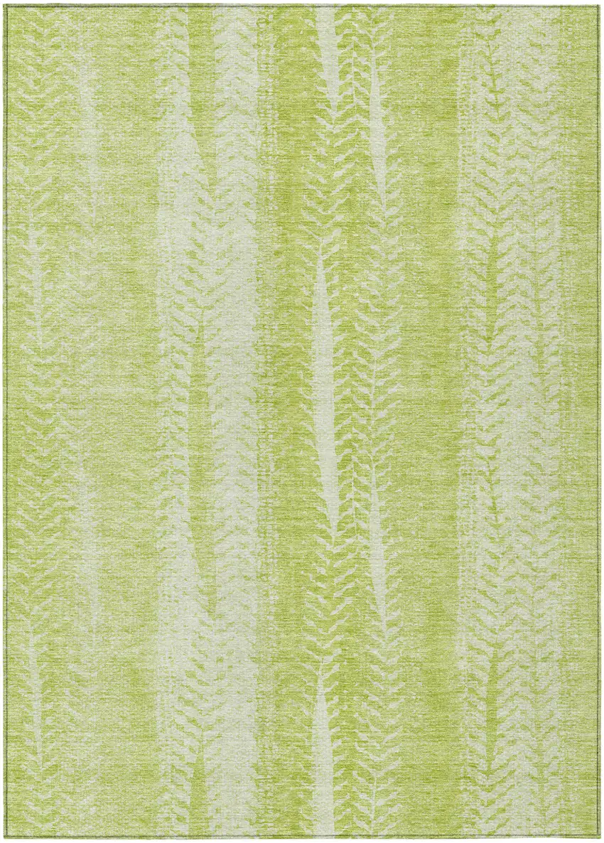 Artichoke Green And Ivory Botanical Leaves Washable Indoor Outdoor Area Rug Photo 2