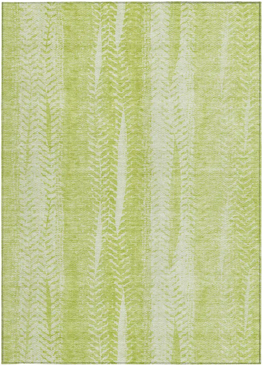 Artichoke Green And Ivory Botanical Leaves Washable Indoor Outdoor Area Rug Photo 6