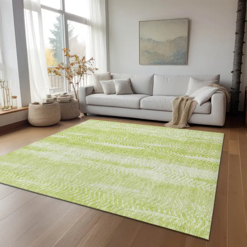 Artichoke Green And Ivory Botanical Leaves Washable Indoor Outdoor Area Rug Photo 6