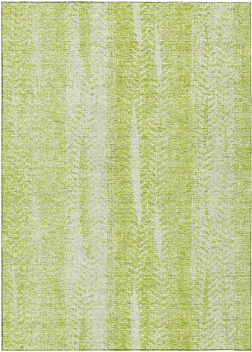 Artichoke Green And Ivory Botanical Leaves Washable Indoor Outdoor Area Rug Photo 1