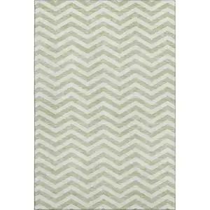 Photo of Artichoke Green And Ivory Chevron Washable Area Rug With UV Protection