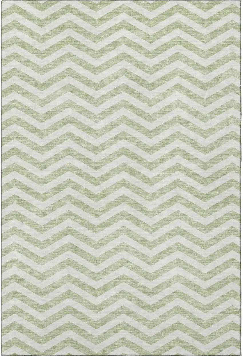 Artichoke Green And Ivory Chevron Washable Area Rug With UV Protection Photo 4