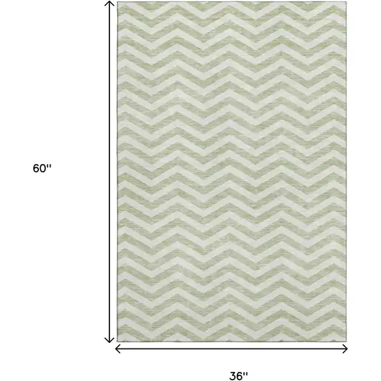 Artichoke Green And Ivory Chevron Washable Area Rug With UV Protection Photo 3