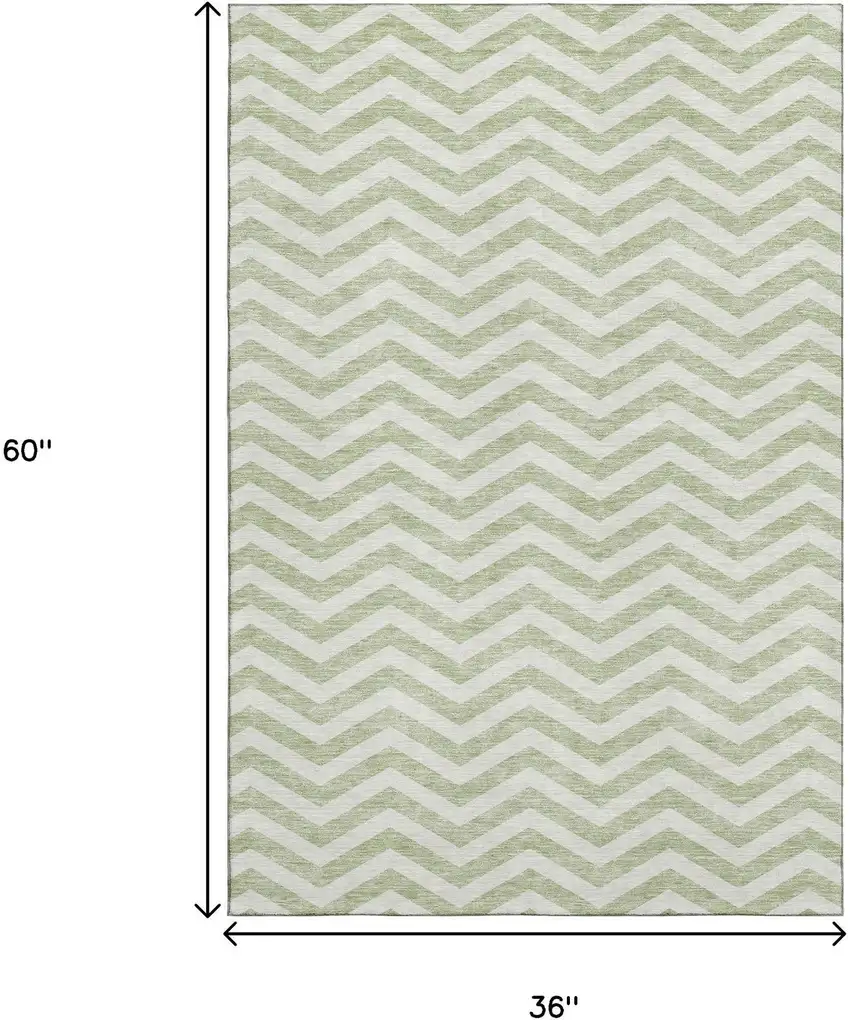 Artichoke Green And Ivory Chevron Washable Area Rug With UV Protection Photo 3