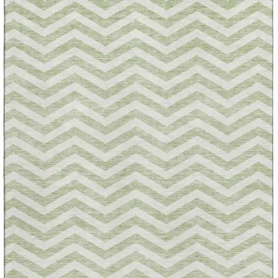 Artichoke Green And Ivory Chevron Washable Area Rug With UV Protection Photo 3