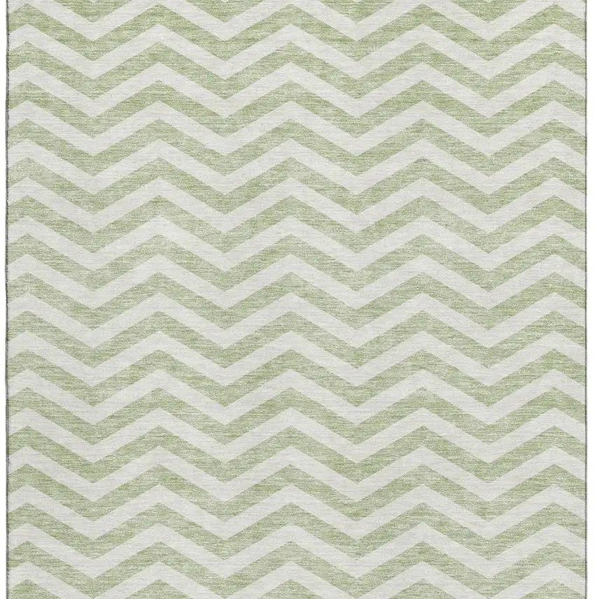 Artichoke Green And Ivory Chevron Washable Area Rug With UV Protection Photo 3