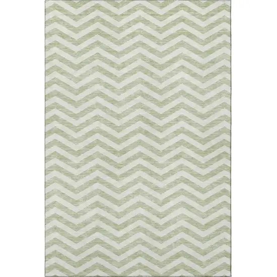 Artichoke Green And Ivory Chevron Washable Area Rug With UV Protection Photo 3