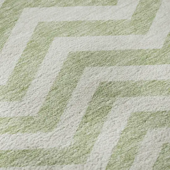 Artichoke Green And Ivory Chevron Washable Area Rug With UV Protection Photo 9
