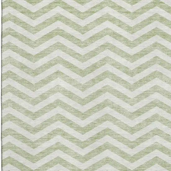 Artichoke Green And Ivory Chevron Washable Area Rug With UV Protection Photo 3