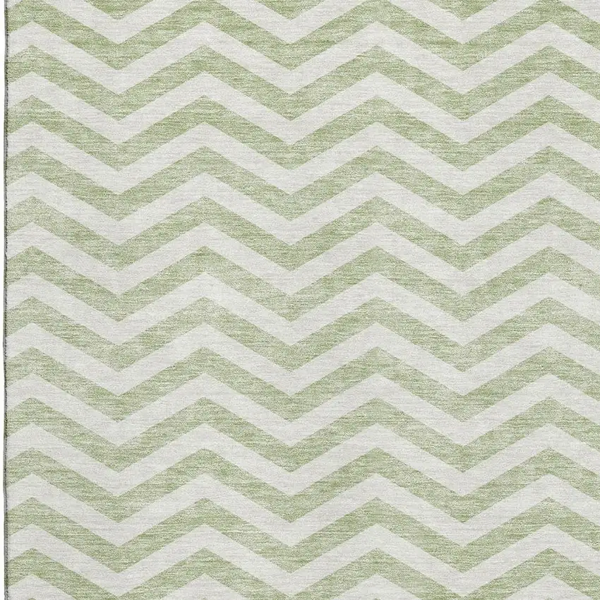 Artichoke Green And Ivory Chevron Washable Area Rug With UV Protection Photo 3