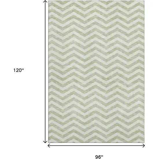 Artichoke Green And Ivory Chevron Washable Area Rug With UV Protection Photo 3