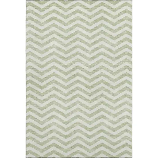 Artichoke Green And Ivory Chevron Washable Area Rug With UV Protection Photo 1