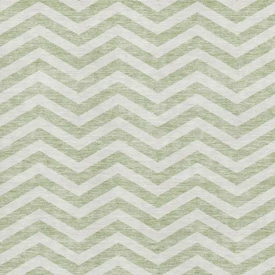 Artichoke Green And Ivory Chevron Washable Area Rug With UV Protection Photo 3