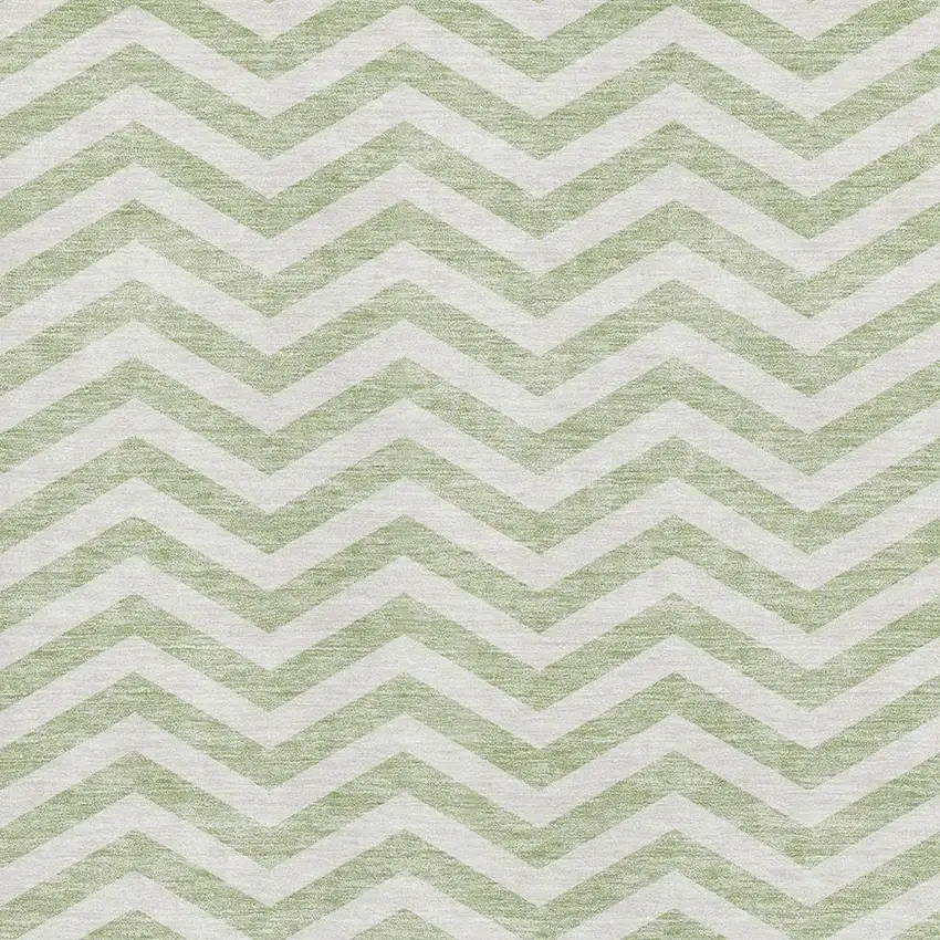 Artichoke Green And Ivory Chevron Washable Area Rug With UV Protection Photo 3