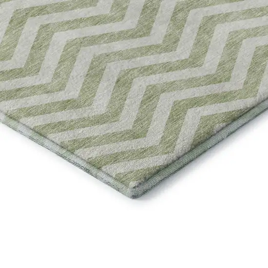 Artichoke Green And Ivory Chevron Washable Area Rug With UV Protection Photo 8