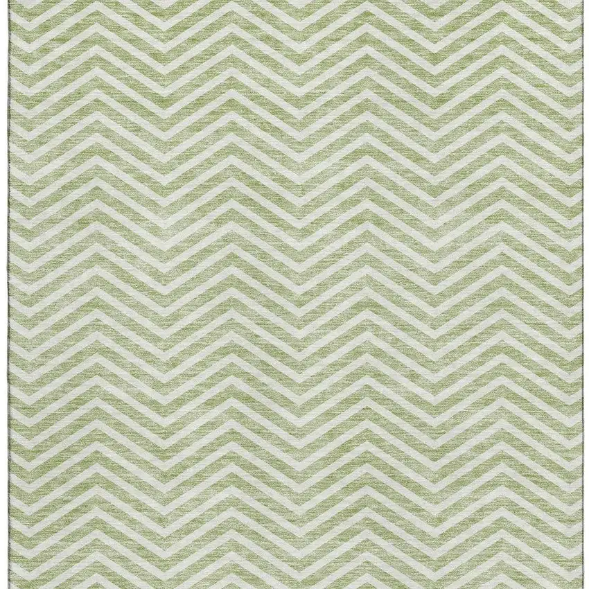 Artichoke Green And Ivory Chevron Washable Area Rug With UV Protection Photo 3