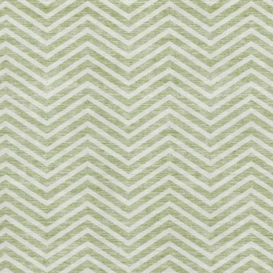 Artichoke Green And Ivory Chevron Washable Area Rug With UV Protection Photo 2