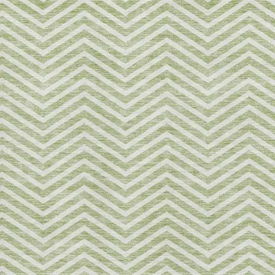 Artichoke Green And Ivory Chevron Washable Area Rug With UV Protection Photo 2