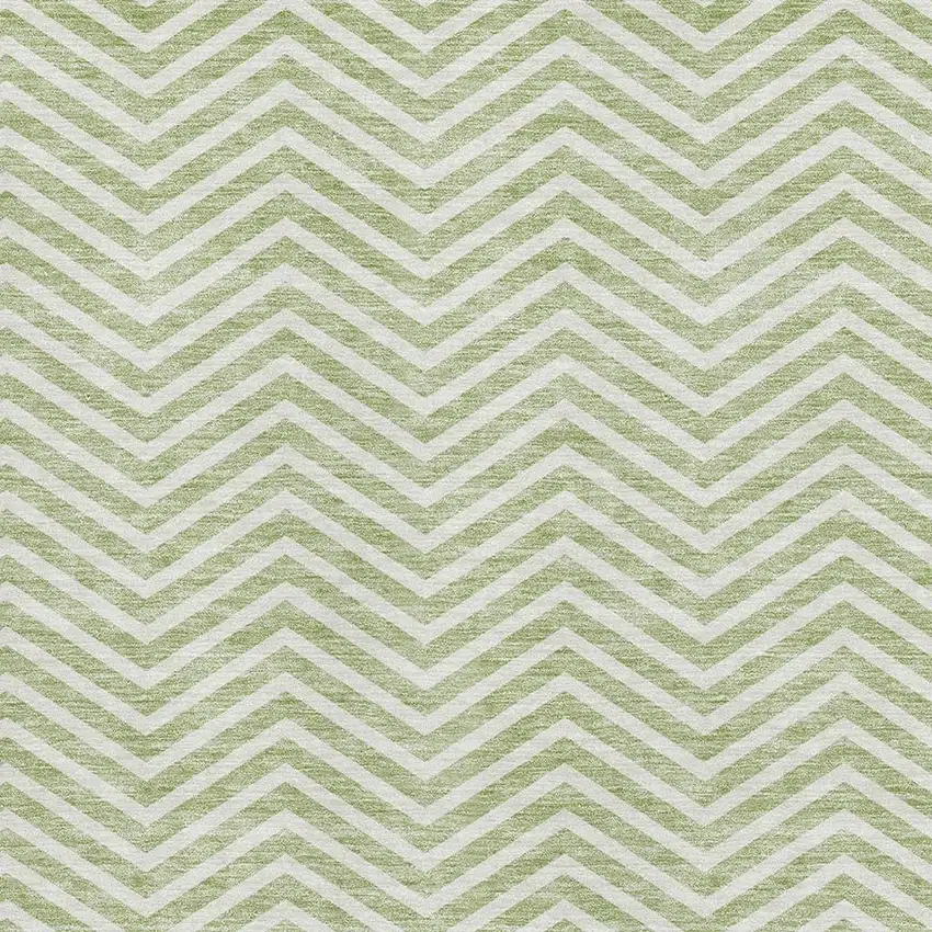 Artichoke Green And Ivory Chevron Washable Area Rug With UV Protection Photo 2