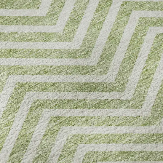 Artichoke Green And Ivory Chevron Washable Area Rug With UV Protection Photo 9