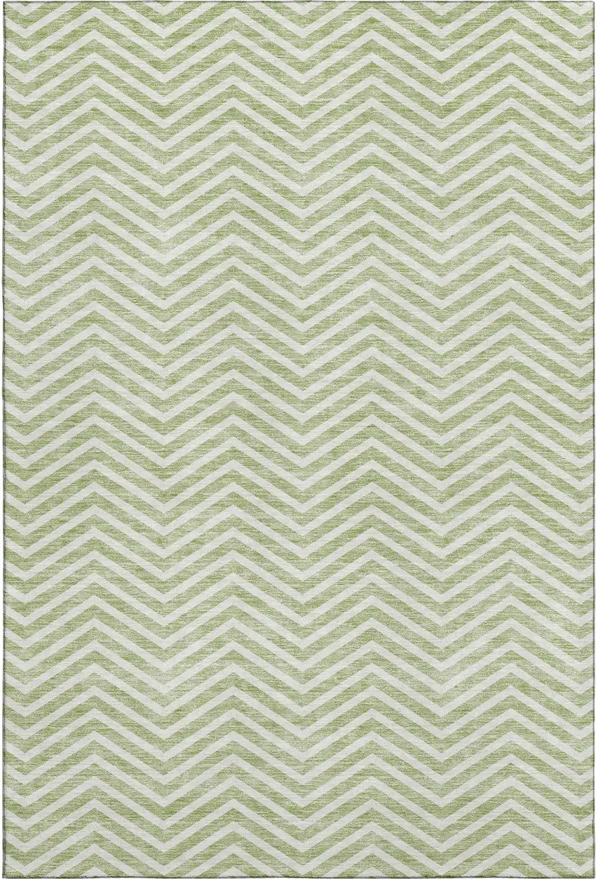 Artichoke Green And Ivory Chevron Washable Area Rug With UV Protection Photo 1