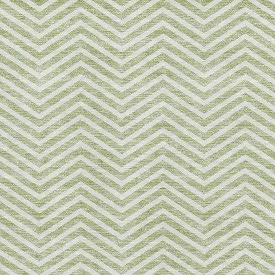 Artichoke Green And Ivory Chevron Washable Area Rug With UV Protection Photo 2
