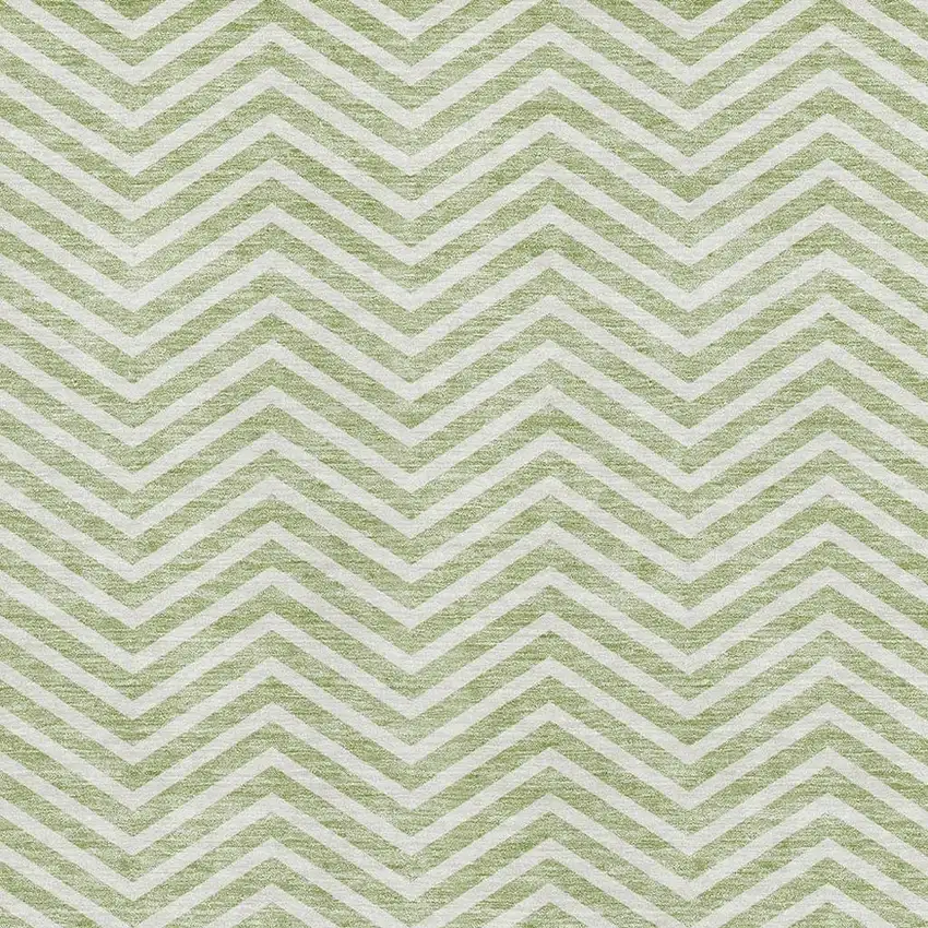 Artichoke Green And Ivory Chevron Washable Area Rug With UV Protection Photo 2