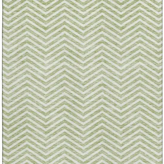 Artichoke Green And Ivory Chevron Washable Area Rug With UV Protection Photo 3