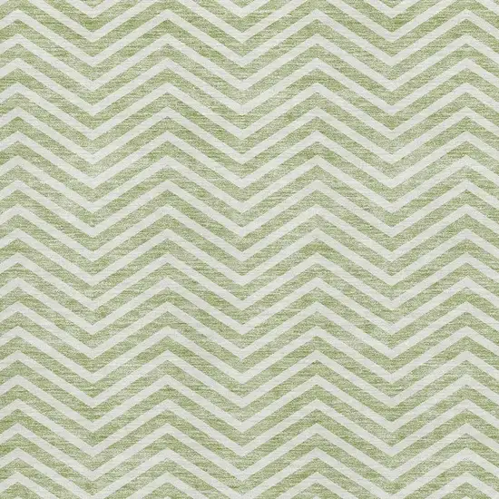Artichoke Green And Ivory Chevron Washable Area Rug With UV Protection Photo 2
