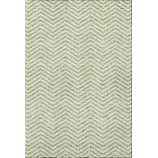 Artichoke Green And Ivory Chevron Washable Area Rug With UV Protection Photo 3