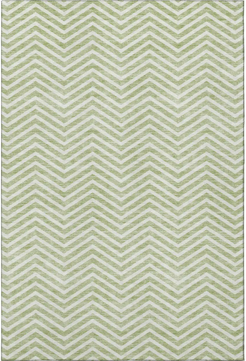 Artichoke Green And Ivory Chevron Washable Area Rug With UV Protection Photo 3
