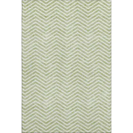 Artichoke Green And Ivory Chevron Washable Area Rug With UV Protection Photo 1