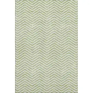 Photo of Artichoke Green And Ivory Chevron Washable Area Rug With UV Protection