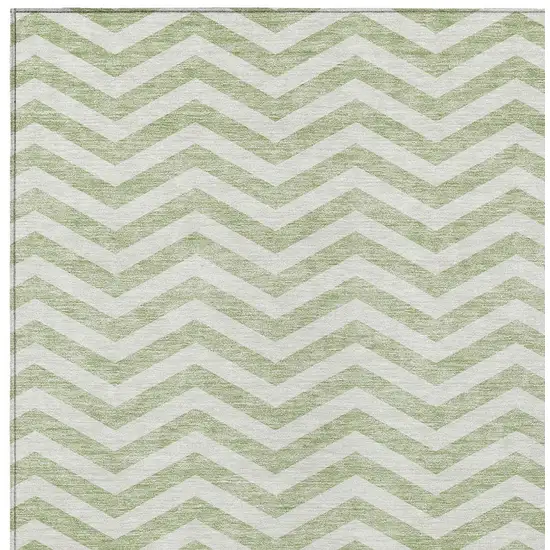 Artichoke Green And Ivory Chevron Washable Indoor Outdoor Area Rug Photo 6